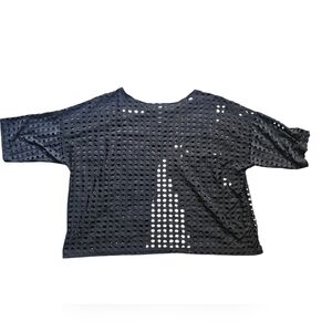 Clara Sun Woo black Net eyelet open back short-sleeve minimalist top size M‎